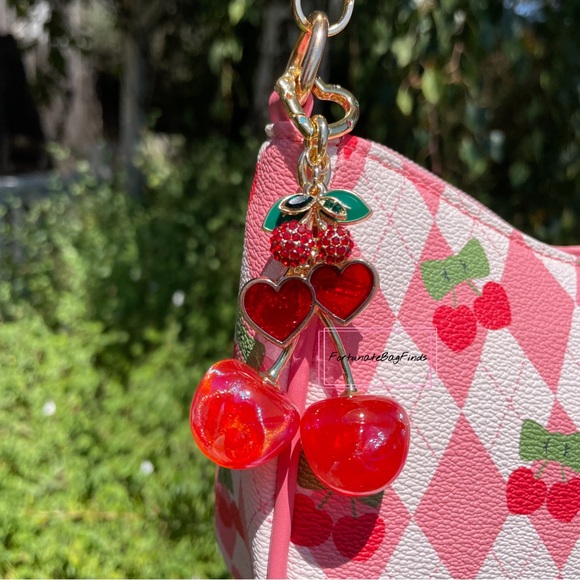Red Cherry Bag Charm FortunateBagFinds Iridescent Glitter Cherries Purse Charm - Picture 11 of 12